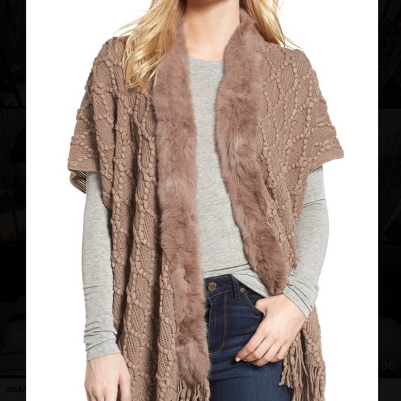 LOVE TOKEN Rabbit Fur Trim & Knit Cardigan